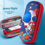 3D kahekihiline pliiatsitase &ndash; suure mahutavusega kirjatarvete kott algkooli&otilde;pilastele Space Flight, Double Zipper