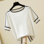 Suvised l&uuml;hikeste varrukatega topid vabaaja &otilde;huke kootud T-s&auml;rk Elegantne naiste riided Triibuline moodne naiste s&auml;rk XXL valge