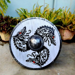 60,96 cm Puidust kilp Dragon Print Keskaegse viikingikilbi koopia Valhalla kilp Fenrir Grey lahingus kantud kilp