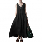 Naiste suvine puuvillane linane maksikleit vabaaja V-kaelusega, varrukateta paakkleit, lendav plisseeritud p&auml;ikesekleit rannas M armee roheline v&auml;rv