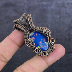 Blue Triplet Opal Handmade Copper Wire Wrap Jewelry Pendant 2.17 r3b51
