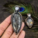 Malinga Jasper, Moonstone Copper Wire Wrap Jewelry Pendant 2.92 u0k76