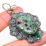 Ruby in Fuchsite, Diopside Ethnic 925 Sterling Silver Jewelry Pendant 2.60 L2C02