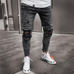Meeste katkised teksad Stretch Denim s&auml;&auml;rised Meeste uued sirged katkised p&uuml;ksid S