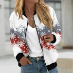 Naiste pikkade varrukatega kerged lukuga k&auml;rbitud moodsed j&otilde;uluprindiga &uuml;ler&otilde;ivad vabaaja tepitud jakid taskutega L