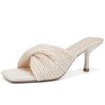 Mood Mood Naiste Sandaalid Mule Kontsad Ruudukujuline Varvas K&otilde;rgekontsalised Sandaalid Naine Suvekingad Kudumise Disain K&otilde;rged Kontsad Stilett 6.5 CM 34 beež