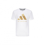 Adidas Logo Tr&uuml;kiga Vabaaja &Uuml;mmarguse Kaelusega T-s&auml;rk Unisex Top Valge Kuldne ADICLTS24TKP-WG S