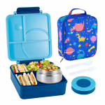 Bento l&otilde;unakarbi komplekt lastele 8oz supitermose, lekkekindlate 4 sektsiooniga l&otilde;unakarpide ja laste termilise kuumtoidupurgiga ja 4&Other&1 sinine
