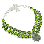 Natural Prehnite, Peridot Gemstone 925 Sterling Silver Jewelry Necklace 18 r5b59