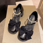 Korea versioon Bowknot naiste sandaalid, paks konts, 2024, uus vabaaja, lihtne ja sobiv p&auml;rl Mary Jane, v&auml;ikesed s&uuml;giskingid 40 must