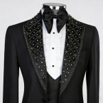 Meeste &uuml;likonnakomplekt 3-osaline Luksuslikud kristallid Pintsak+P&uuml;ksid +Vest P&uuml;ksid Pulmatuxedo Formaalne kontorijakk Ballikleit S must
