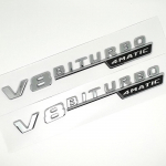 Auto poritiiva k&uuml;lje embleem V8 Biturbo 4matic Mercedes C63S W205 E63S W213 S63 W222 GLC63S X253 GLE63S W167 AMG Tarvikud V8 4MATIC Silver