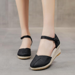 Patchwork Naiste linane kiil Espadrillid sandaalid 6 cm k&otilde;rge kontsaga suvised elegantsed naiste kingad mustad punased valged beežid 42 must