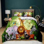 Metsaloomade tekikott Giraffe Sika Deer voodipesukomplekt Safari Animal Zoo Beeding Double Queen King Pol&uuml;ester Qulit kate EU Single(135*200cm)3pcs