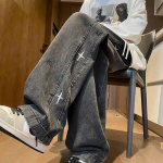 Meeste Tumehall Kottis Sirge S&auml;&auml;rega L&otilde;dva L&otilde;ikega T&auml;hega Tikitud Denim P&uuml;ksid S gray