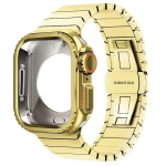 Metallkorpus+Roostevabast terasest rihm Apple Watch Band Ultra 3 2 49mm 11 10 46mm jaoks Kaitsekate Uuendus Iwatch 9 8 7 SE 45mm 44 45mm(Series 9 8 7) kuld