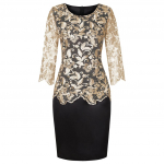 Pitsist &otilde;mblemine Kaheosaline v&otilde;lts kaheosaline pluss suurus naiste topp keskmise varrukaga kleit Temperament Elegantne moodsad naisteriided XXXXXL kuldne