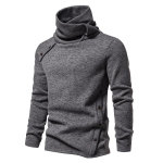 Meeste s&uuml;gis-talvine hall melange kampsun k&otilde;rge kaelusega, as&uuml;mmeetrilise n&ouml;&ouml;pdetailiga, kootud pullover M gray