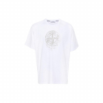 Stone Island Ss24 &Uuml;hev&auml;rviline Kompassi Logoga Tr&uuml;kitud &Uuml;mmarguse Kaelusega L&uuml;hikeste Varrukatega T-s&auml;rk Meeste Topid Valge 80152RC87-V0001 XXL