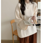 Naiste mood vabaaja s&uuml;gistalv &uuml;hev&auml;rvilise tr&uuml;kiga pikkade varrukatega O-kaelusega topid Naiste r&otilde;ivad Villased kudumid Kampsunid One Size piimvalge v&auml;rv