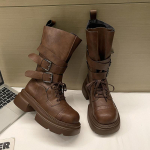 Talvised Naiste Biker Saapad Moekad V&ouml;&ouml;pandlaga Daamide Elegantsed Platvormiga Madalad L&uuml;hikesed Saapad Vabaaja Naiste Ratsasaapad 35 pruun