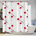 Kaasaegne Vannitoa Sisustus Du&scaron;ikardinakomplekt Punaste Marjade Lillemustriga Valgete T&auml;ppidega Pol&uuml;ester Akvarellkujundus Kodu Vannitoa D 90x180cm