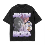 Justin Bieberi Kevad suvi Unisex Naiste Vintage T-s&auml;rk Vabaaja Hiphop Muusika &Uuml;mmargune kaelus L&uuml;hike varrukas Topid yk ins M