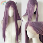 Lilla parukas naistele 13x4 pitsist esiosa parukas Pikk sirge 26-tolline juusteparukad Loomulik juukepiir Kuumakindlad kiud S&uuml;nteetiline parukas (purple,24inches) lilla