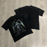 STREETRICH Streetwear Vintage Pesitud Teemant L&uuml;hike T-s&auml;rk Meestele &Uuml;mmargune Kaelus L&uuml;hike Varrukas L&otilde;tv Puuvillane Kivist T-s&auml;rgid &Uuml;lem&otilde;&otilde;duline S gray