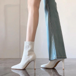 Naiste Valged Terava Otsaga Stilettos Ankle Boots Kitsad K&otilde;rged Kontsad L&uuml;hikesed Saapad Mugavad Moodsad Elegantsed Daamide Botines Botas Mujer 35