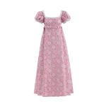 Vintage Regency stiilis lilleline maksikleit, puhvis varrukatega imperaatorliku v&ouml;&ouml;kohaga teekleit naistele, ideaalne Bridgertoni cosplay'ks ja pidudeks M roosa