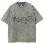 Tokyo Monogrammi Prindiga Naiste T-s&auml;rk Pesemata Denim &Uuml;le suurusega Unisex Poolvarrukaga Disain Teismeliste &Uuml;li&otilde;pilaste Top Street Cool T-s&auml;rgid S
