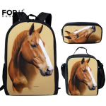 Klassikalised Hobuse Seljakotid kotid 3D Prindi 3 tk/komplekt &otilde;pilane Koolikotid S&uuml;learvuti P&auml;evakott Seljakott Kallakuga &otilde;lakott Pinal beige