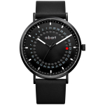 a.b.art Meeste &Scaron;veitsi kvartsikell, Punase t&auml;piga h&uuml;ppav kuup&auml;ev, Safiirklaas, Must nahk, 41 mm, Bauhaus'i disain must