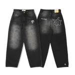 RogueWave Streetwear Jeans Y2K Meeste P&uuml;ksid Harajuku Hip Hop T&auml;hekiri Tikand Vintage Sinised Kottis Jeansid K&otilde;rge V&ouml;&ouml;koht Lai Jalg P&uuml;ksid XL gray
