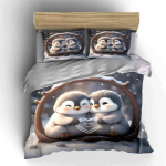 Pingviinikujuline talvine dekoratsioonikomplekt Peen kolmeosaline voodipesukomplekt kingituseks lastele ja t&auml;iskasvanutele 155*220cm/61x87in Single XL 3pcs