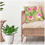 Les Tr&eacute;sors De Lily [Q5502] - Disainer padjakate 'Hibiscus' roosa roheline - 40x40 cm Heleroosa