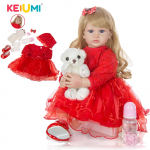 KEIUMI 24-tolline Elegantne Reborn Baby Girl Doll 60 cm Pehmest vin&uuml;&uuml;lriidest kehaprintsessinukk Lifelike Boneca Reborn Kids M&auml;ngukaaslane 24 inch sinine