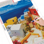 5D teemantmaal Santorini linn t&auml;ispuurimise ruut DIY teemanttikandid maastik Teemantmosaiik k&auml;sit&ouml;&ouml;komplekt seinakunst Full Round (20X30CM)