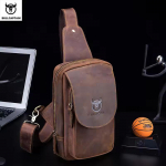 BULLCAPTAIN Meeste Crossbody kotid Crazy Horse nahast rinnakott nahast Crossbody kotid Retro meeste lukuga tasku l&uuml;hike reisikott pruun