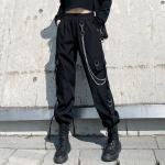 Mood Streetwear Cargo p&uuml;ksid Naiste vabaaja jooksjad mustad k&otilde;rge v&ouml;&ouml;kohaga lahtised naiste p&uuml;ksid Korea stiilis p&uuml;ksid S