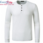 Cozy Up vahvli T-s&auml;rk Meeste Henley s&auml;rk vabaaja Slim Fit pikkade varrukatega T-s&auml;rk Homme Solid Hip Hop Camisetas Topid S valge