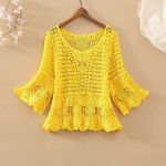 Daami kevadsuvi 2022 mood, uus lahtised viiepunktilised varrukad l&uuml;hikese &uuml;mara kaelaga, &uuml;hev&auml;rviline ruuduline vabaaja naiste &otilde;&otilde;nes pitsiline topp XXL kollane