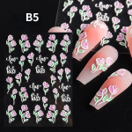 Nail Art 5D kolmem&otilde;&otilde;tmelised kleebised Ins Suvised v&auml;rsked kameelia roosa lillelised reljeefsed k&uuml;&uuml;nekleebised B5