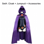 Teen Titans Super Hero Raven Cosplay Kost&uuml;&uuml;m Naiste Must Body Lilla Kapuutsiga Mantli Jumpsuits Halloweeni peokost&uuml;&uuml;m S