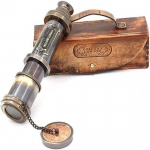 17-tolline kapteni messingist teleskoop/piraaditeleskoop nahk&uuml;mbrisega