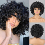 MERISIHAIR Must keskosa Afroparukas L&uuml;hike lokkis naturaalsest s&uuml;nteetilisest kiust krussis lokkis juuksed naistele peoks Cosplay igap&auml;evaseks kandmiseks 58807