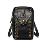 JIEROTYX Vintage Skull Rivet naiste &uuml;he &otilde;la rist keha kotid Mini Messenger kott Gooti mobiiltelefoni kotid Rahakott V&ouml;&ouml;koht must