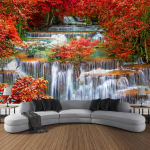 Forest Waterfall River Creek p&auml;ikesepaiste seina seinavaip Kunstkaunistus Rippkardin Kodu Magamistoa Elutoa kaunistus 95cmX73cm