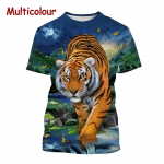 Tiger 3D Lahe T-s&auml;rk Mood Meeste Loomade Kunst Tiigri T-s&auml;rk Harajuku Uudsus Hip Hop Unisex Street l&uuml;hikeste varrukatega XS parkkoor
